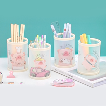 Simple transparent frosted pen holder creative cute student round pen holder hipster simple detachable plastic pen bucket Japanese multifunctional desktop storage box solid color office large capacity Pen Holder