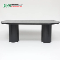 Oval black solid wood dining table ash wood modern minimalist wrought iron conference table long table office negotiation table