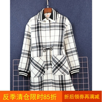  Womens series cut label womens autumn and winter plaid waist woolen coat side split woolen coat CWAA74319