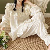 Very fairy pajamas female spring and autumn sweet princess French lace lace palace fairy style cotton gauze winter suit