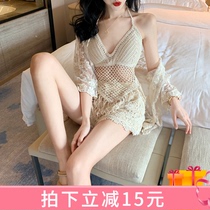 2020 New Bubble Spa Swimsuit Women Ins Wind Sexy Stitch Mesh Red Split Swimsuit Conserved Conservative Shade