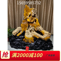 Golden nanmu carving small leaf Zhennan cattle tiger Guan Gong landscape ornaments ebony animal art characters root carving Guanyin