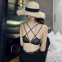 Japanese thin lace underwear women without rims small chest gathered cross beautiful back Sexy breathable bra set bra