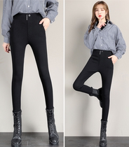 Hong Kong boomer spring autumn tightness high waist tight and thin elastic big code slim leg small feet black pants outside wearing underpants woman