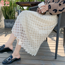 Two sides wearing lace dress female autumn and winter knit half body dress thickened with a knee a word nepotism skirt web yarn pituitary long dress