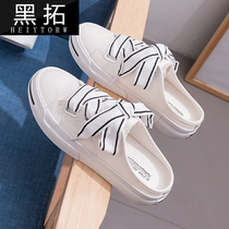   Spring 2020 white canvas womens shoes summer new lazy baotou half-dragged one-pedal cloth shoes all-match outside