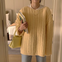 Maybe-babyKorea 21 spring new Korean version casual pure-coloured hair-knitted sweatshirt