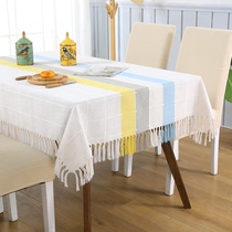 Contrast striped tablecloth fabric universal elastic chair cover cotton linen Nordic coffee table tablecloth tassel simple dining tablecloth