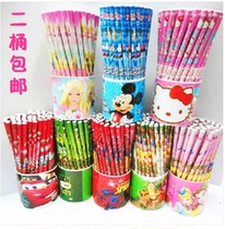 Cartoon barrel pencils children gifts 72 sets of barrel HB round wooden pencils