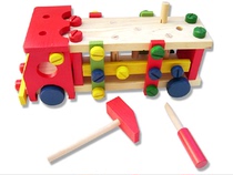 Wooden screw and nut combination building block childrens disassembly car knocking ball car wooden baby educational toy project