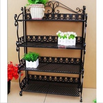 European-style iron balcony multi-layer flower stand floor foldable mobile fleshy and thick metal bonsai frame can be added wheels