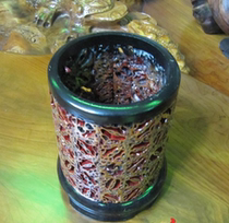 Pecorino leather pen holder wood carving handicraft pen holder wood pen holder round square small fish pen holder solid wood pen holder