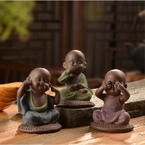 Cute Buddha little monk tea pet boutique purple sand ornaments handmade tea play tea set accessories exquisite ornaments