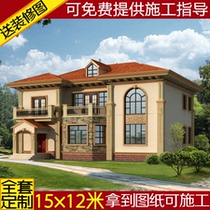 Private villa self-built house type two-story villa building structure construction drawing renderings Villa design drawings
