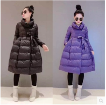 Anti-season winter clothing Thickened Warm Down Cotton Clothes Big Code College Wind Pompon long Closeted Waist Large Swing Skirt Style Cotton Padded Jacket