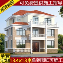 Luxury atmosphere classic three-story villa drawing renderings rural self-built house construction drawings hydropower complete construction drawings