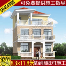 Three-story European-style villa drawings rural self-built houses architectural structure second-floor and semi-construction plan renderings