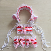 Pseudo cat ear suit cos cat ear claw headdress hold her lace hand neck bell set maid accessories