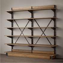 Creative American retro Wrought iron shelf shelf Solid wood display cabinet display shelf Personality bookshelf loft style