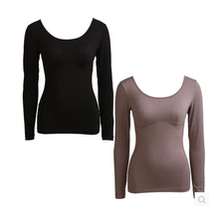 Manifen 20210254 Zero Bonded Body Clothing with Cup Large Round Neck Warm Top Women Super Soft Lightweight Shaped