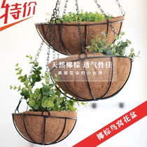 Semi-circular hanging pot coconut palm flower basket bird nest bird nest flower pot iron art environmental protection balcony hanging orchid green pot hanging basket