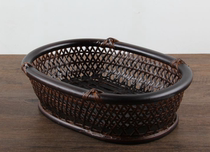 Handmade Chinese style bamboo hollowed-out oval fruit basket imitation ancient fruit dish candy pastry dish bamboo fruit basin dried fruit basin