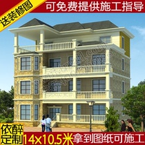 Four-story duplex villa with underground garage drawing Rural self-built house design drawing Building structure Three-and-a-half-story plan