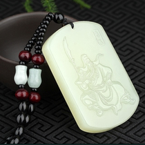 Hetian jade green white jade mens Guan Erge jade pendant necklace jade pendant Guan Gong Jade jade pendant
