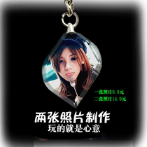 DIY creative crystal keychain chain Personality photo customization Mens and womens pendant production birthday gift gift