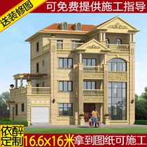 Duplex four-story villa with garage drawings Rural self-built house design Building structure three and a half layers construction effect