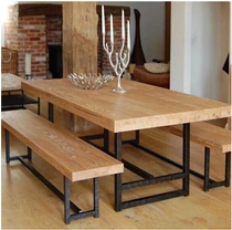 Retro iron art table made of old solid wood table chairs long stool table and chairs combined leisure desk desk