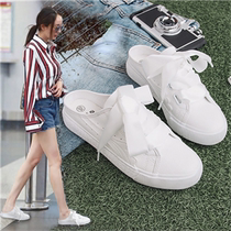 Summer Korea Joker White Breathable and Comfortable Rubber Soft Sitless Baotou Semi-drag Canvas Shoes Female Student Board Shoes