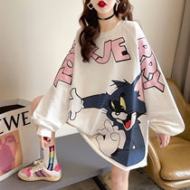 Maternity dress spring new Korean version of large size long sleeve sweater ladies loose thin dress pregnant belly nightgown