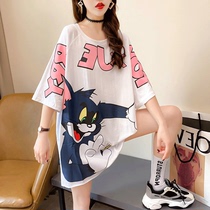 Summer dress pregnant womens new large size fat mm short sleeve t-shirt womens coat loose dress long cover ass