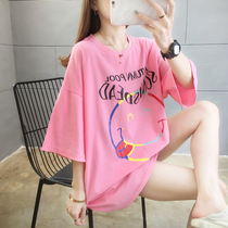 Pregnant womens summer dress new Korean short sleeve t-shirt womens long pregnancy cover pregnancy belly pregnancy does not show