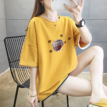 Maternity summer dress new large size fat mm short sleeve t-shirt womens coat loose belly embroidery pregnant Cotton middle sleeve