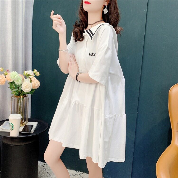 Summer dress large size 200 catty sister mm short sleeve T-shirt with loose foreign dress Butt Pregnancy Woman dress cover belly