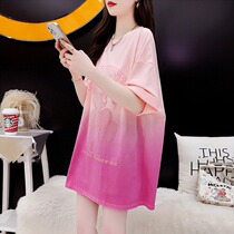 Summer big code 200 catty sister short sleeve t-shirt female blouse Loose Pregnancy Woman dress Fashion medium long Belly Button