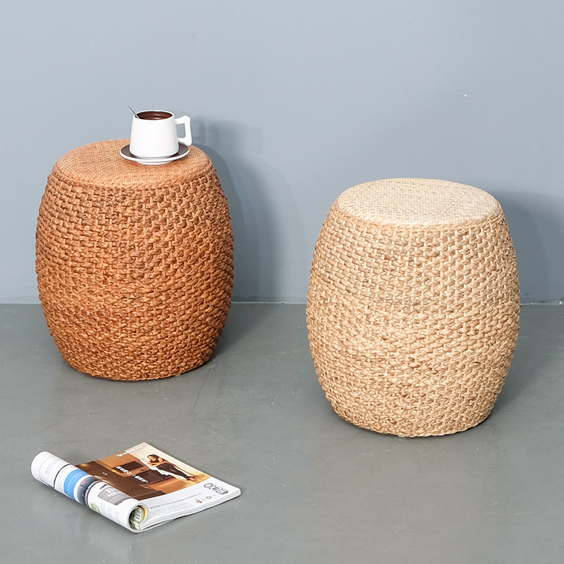 Rattan small stool low stool creative round stool small bench home living room sofa stool simple solid wood stool sitting stool pier
