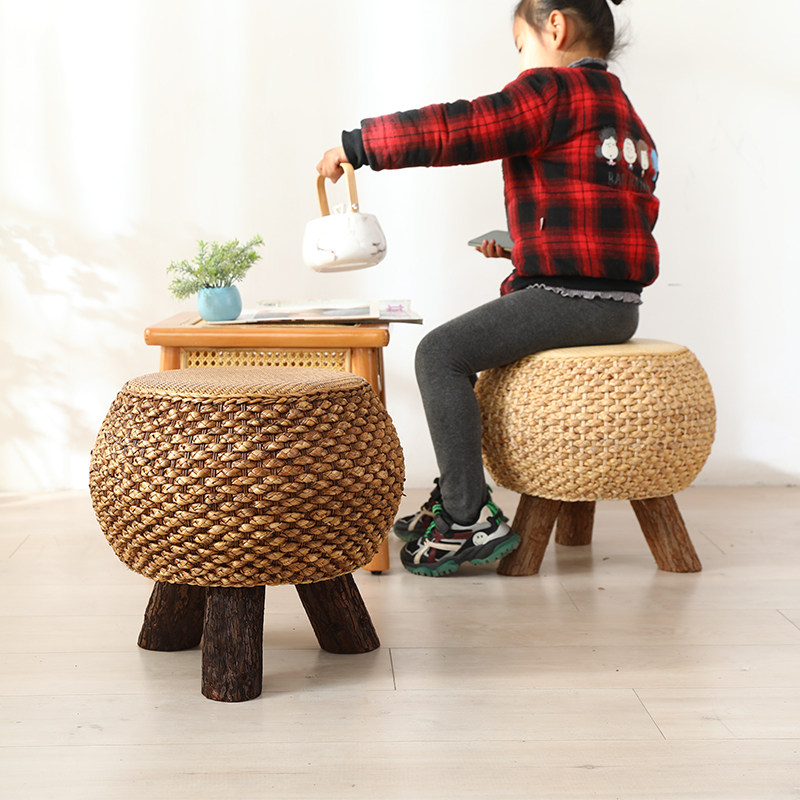 Rattan small stool for home short stool solid wood stools Home grown-up solid minima small sofa stool living-room small bench
