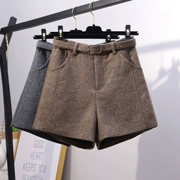 2018 thu đông mới retro màu rắn eo cao quần short len ​​hoang dã quần ống rộng rộng mặc quần âu của phụ nữ