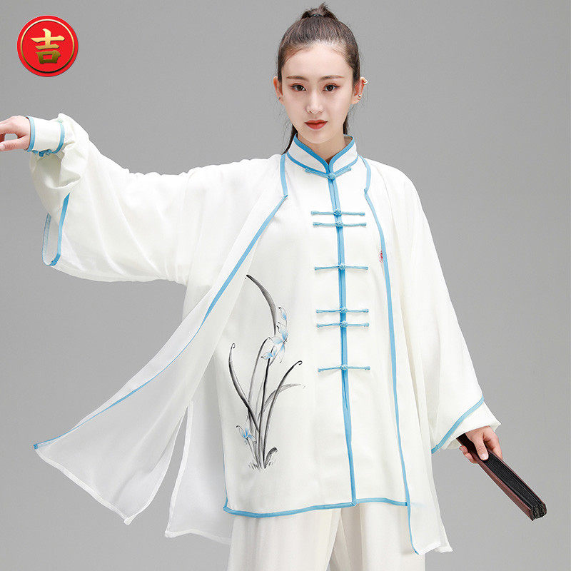 Spring and summer tai chi clothes female white training clothes Chinese style morning training competition clothes three-piece tai chi performance clothes