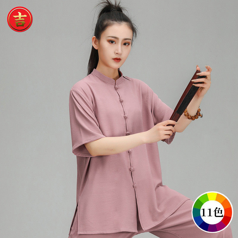 2022 new summer Tai Chi clothing for men and women short-sleeved hanging feeling elegant practice clothing Chinese style competition performance clothing