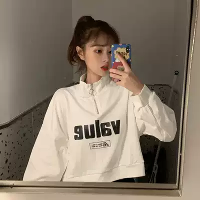 Spring and Autumn New Half Zipper Korean Turtleneck Pullover Casual Top Female Thin Loose Top cec Coat Tide