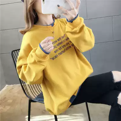 Plus velvet plus thick cotton T female fake two pieces of autumn and winter 2020 new trendy loose Korean jacket sweater sports top