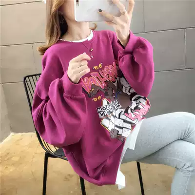 Fake two-piece sweater women plus velvet thickened 2020 new trendy loose Korean warm large size top wild pullover