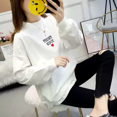 2020 new women's trend ins round neck loose pullover lazy long-sleeved top Korean spring and autumn thin section thick cotton Tcec
