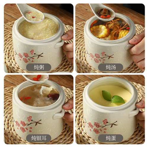 Большая тушеное горшок с двойной крышкой с водой Домохозяйственная керамика с крышкой тушеной суповой горшок с птичьим гнездо