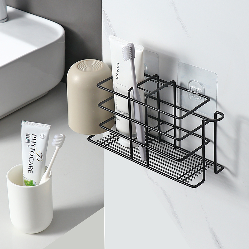 Wall-mounted toothbrush shelve free of punch makeup room toothbrushing cup accommodating layer holder gargling cup hanging wall tooth holder tooth cup holder