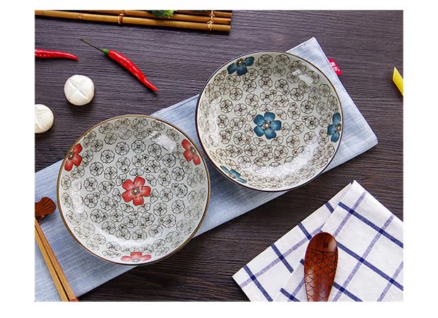 Yousiju Đĩa gốm kiểu Nhật Bản Bộ đồ ăn nhà bếp sáng tạo Tấm trái cây gia đình Tấm tròn Đĩa Món ăn Tấm ăn sáng - Đồ ăn tối dĩa
